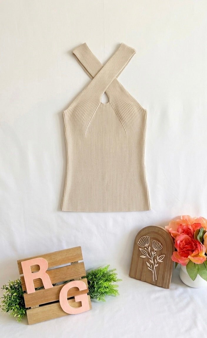 The Luxe Ribbed Criss - Cross Halter – Cream - Rhett and Grace Co.
