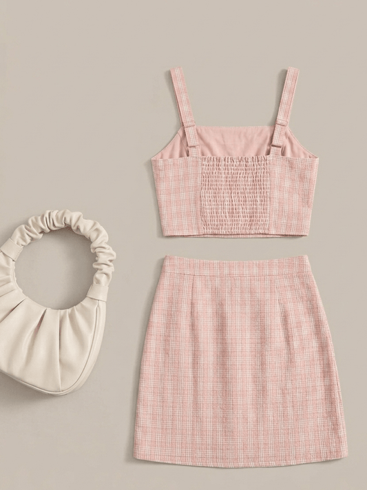 Peach Blossom Plaid Skirt Set - Rhett and Grace Co.