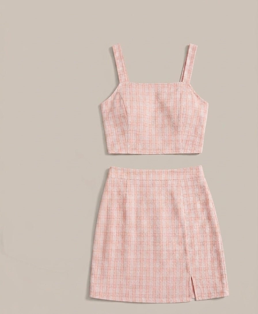 Peach Blossom Plaid Skirt Set - Rhett and Grace Co.