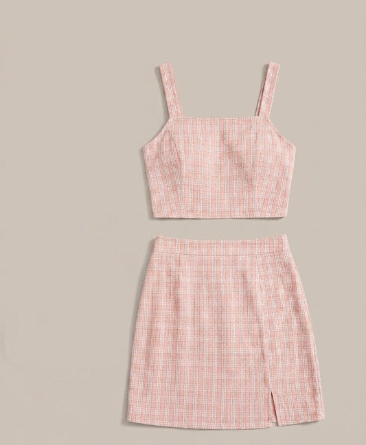 Peach Blossom Plaid Skirt Set - Rhett and Grace Co.
