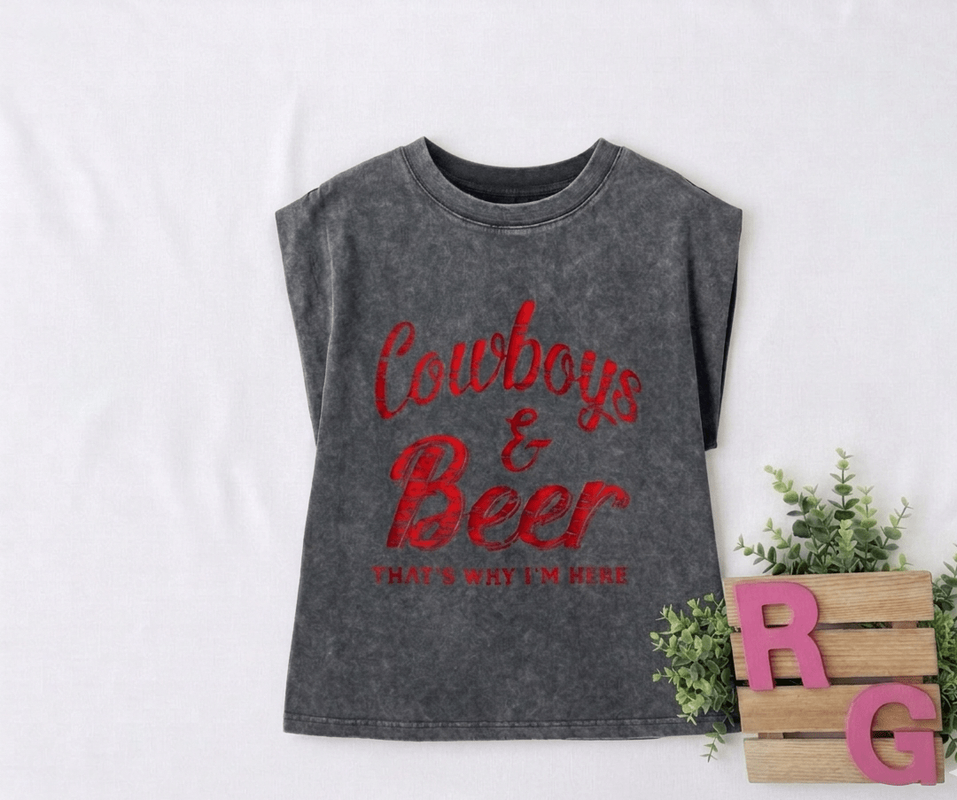 The "Cowboys & Beer" Mineral Wash Muscle Tank - Rhett and Grace Co.