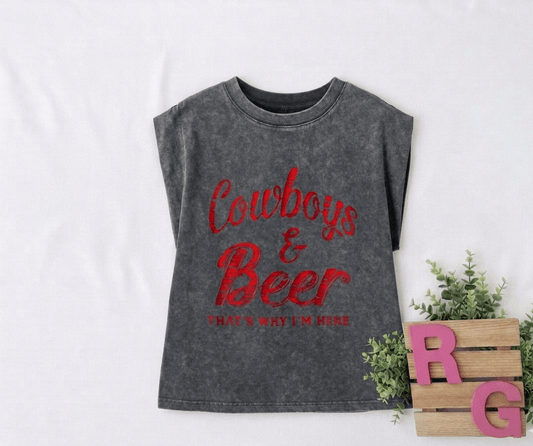 The "Cowboys & Beer" Mineral Wash Muscle Tank - Rhett and Grace Co.