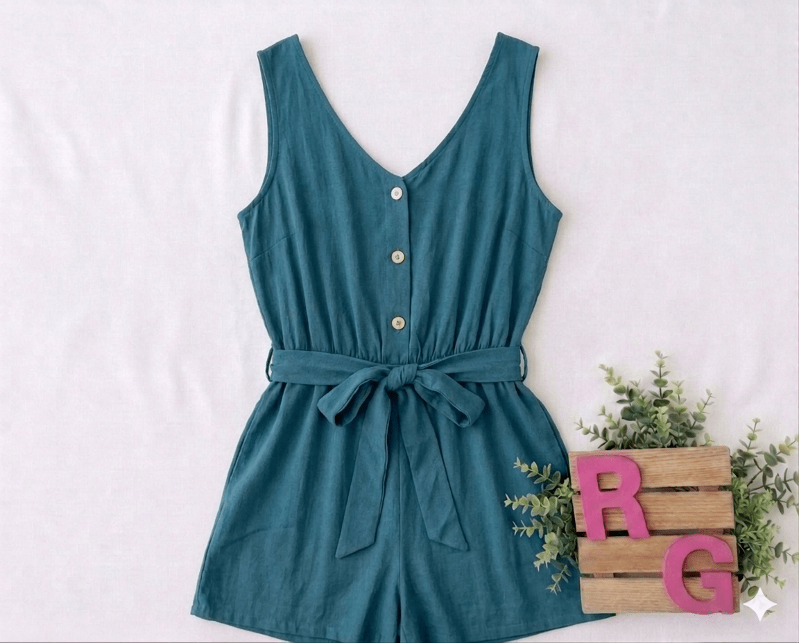 Sweet Tea & Teal Linen Romper - Rhett and Grace Co.