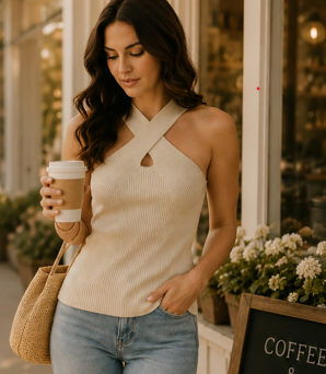 The Magnolia Criss-Cross Halter – Cream